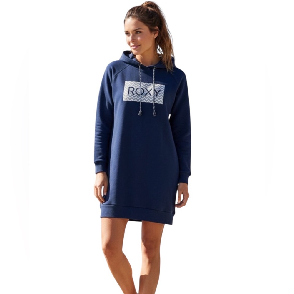 Roxy Navy Hoodie Tunic Length Dress/Hoodie, Vintage, Size Medium - Picture 10 of 10